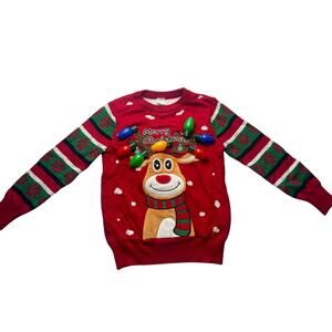 Kids LED Light Up Red Christmas Sweater Reindeer size 9/10